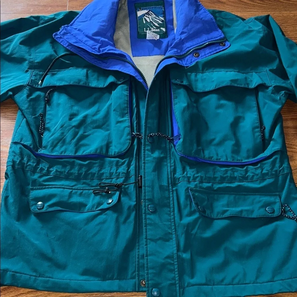 Vintage Y2K LL Bean North Col Hooded Jacket Mens XL Gore Tex Green and Blue